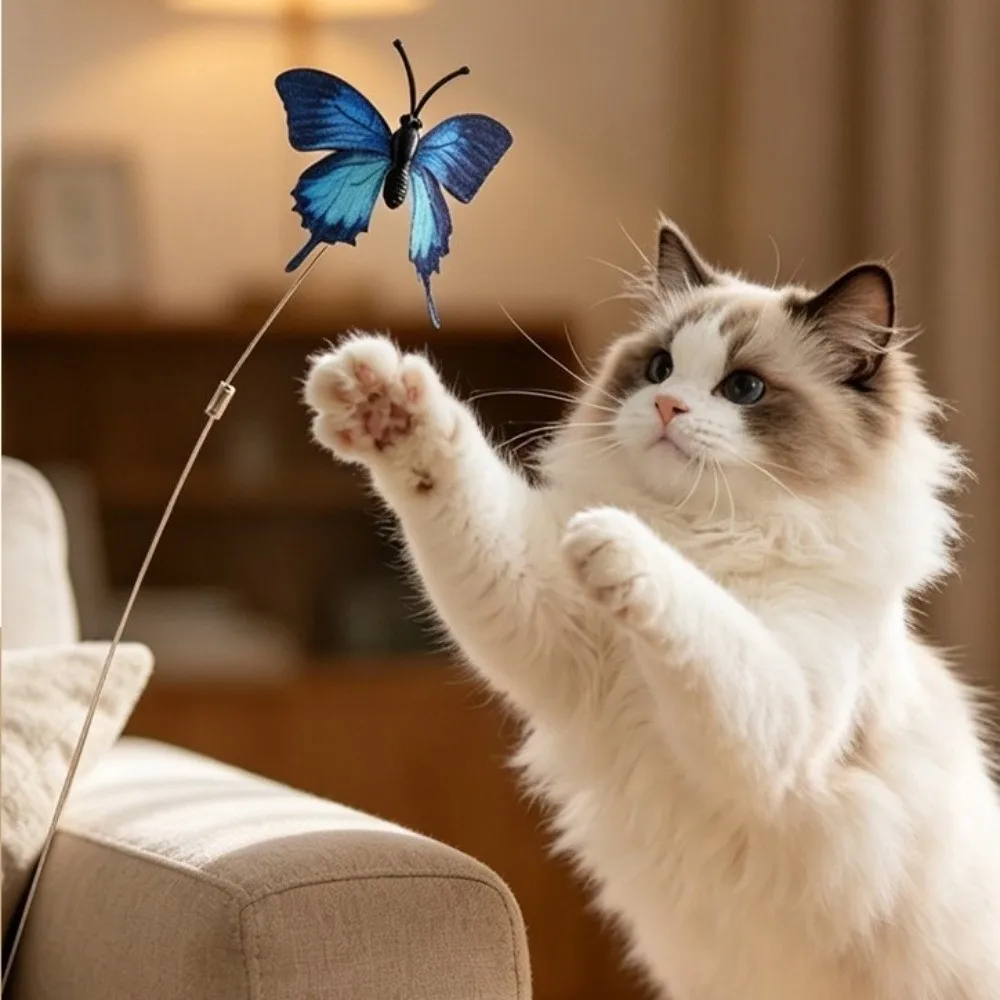 360° Rotation Butterfly Electric Cat Teaser USB Rechargeable Automatic Launching Stick Suction Cup Base Flying Disc Cat