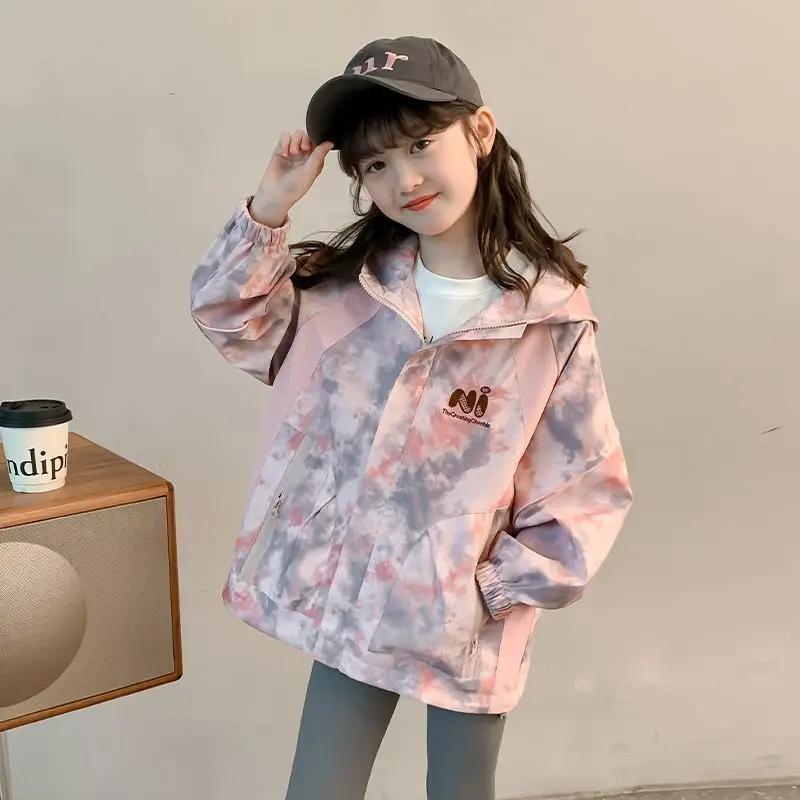 Girls Hooded Windbreaker Jacket 2025 Autumn New Arrival Korean Style Casual Outerwear for Kids Big Girls Outdoor Daily Coat