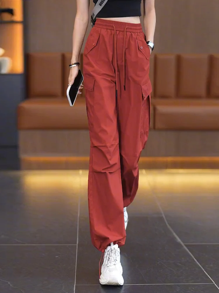 

High Waist Wide Leg American Style Work Pants Women's Summer Thin Straight Cut Quick Dry Sports Trousers Casual Pants