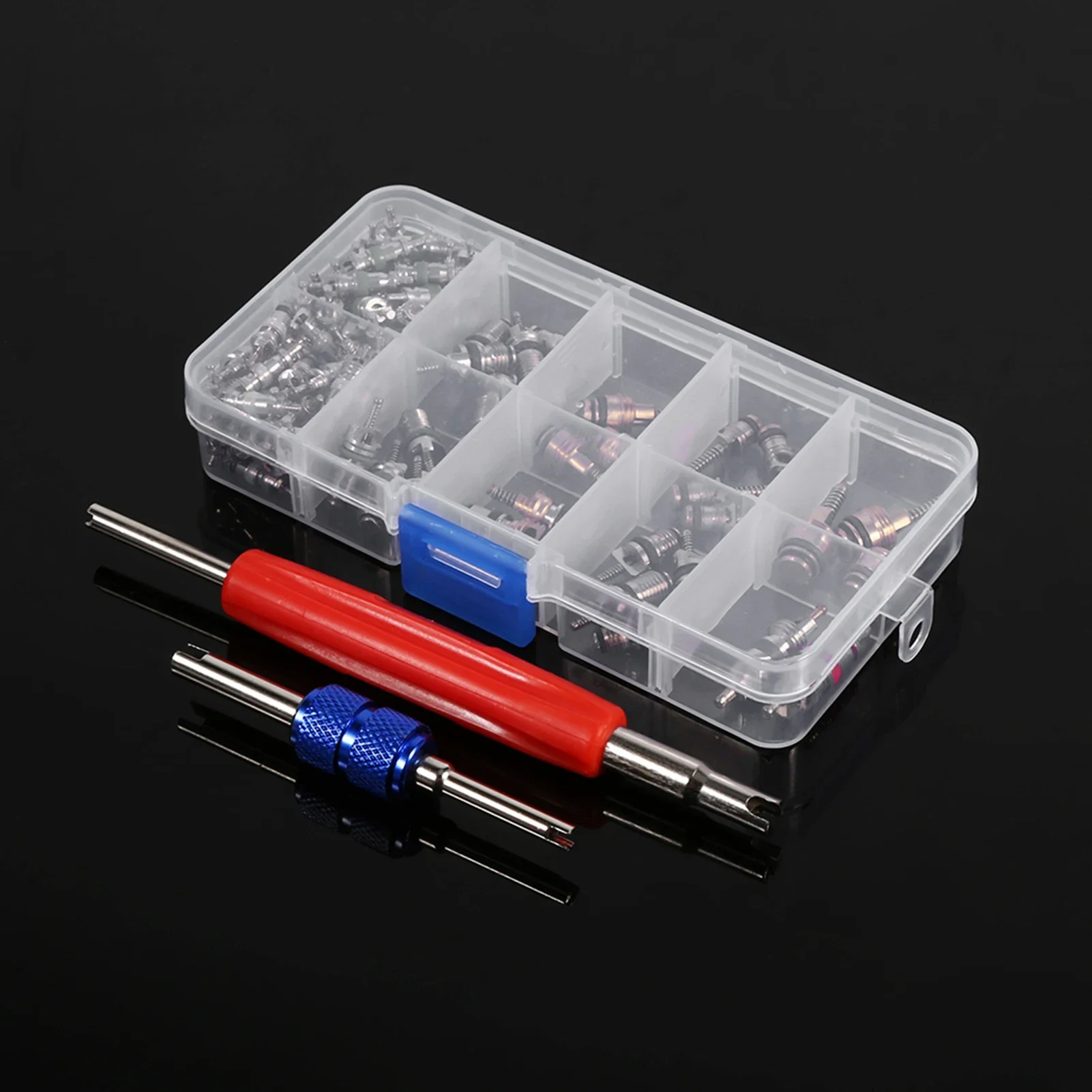 102pcs Assortment A/C R134a/R12 Refrigeration Tire Valve Stem Cores Tool Kit