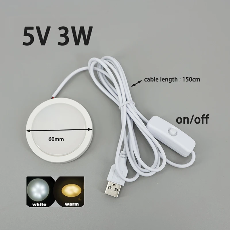 

5V 3w USB Light white warm LED Under Cabinet Puck Switch Case Shelf Counter Lighting Caravan Camper Motorhome Interior Spot Lamp