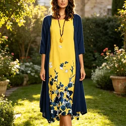 2025 autumn new EU-US cross-border fashion casual printed vest and dress 2-piece set