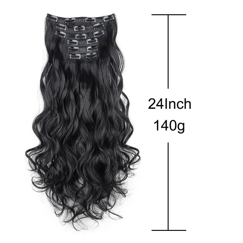 Extensión de cabello rizado largo sintético de 24 pulgadas con 16 clips, resistente al calor, ombre negro, marrón y rubio 3