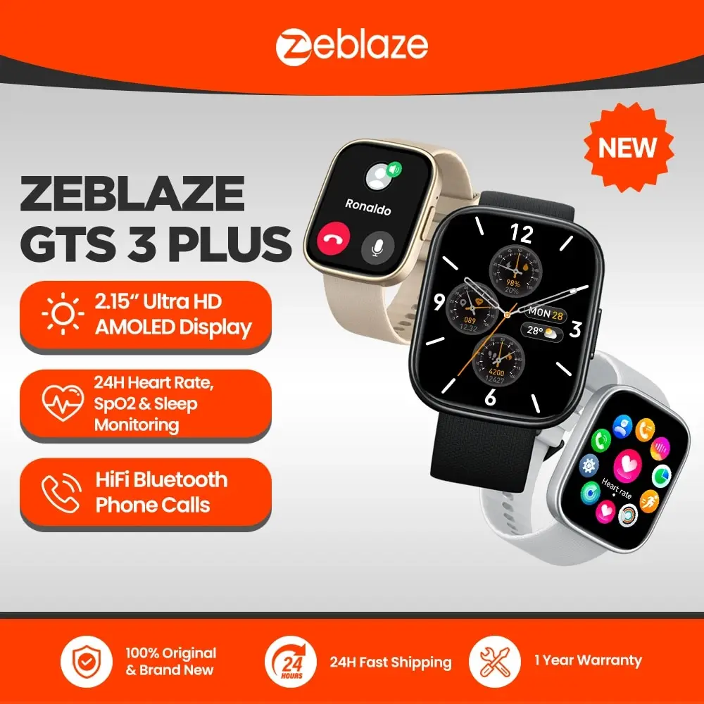 New Zeblaze GTS 3 Plus AMOLED Screen Smart Watch Ultra 2.15'' Hi-Fi Bluetooth Phone Calls Health and Fitness Tracking Smartwatch