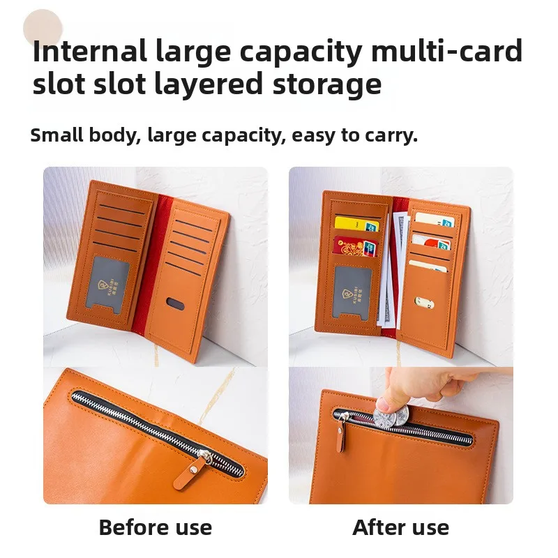 Men's Wallet Long, Large Capacity, Multifunctional Card Bag, ID Bag, Zipper Fashion Business Suit Bag