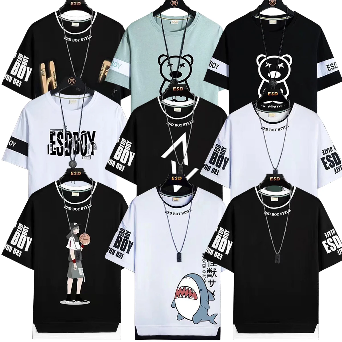 

Men's T-shirt Short Sleeved Round Neck Letter Landscape Printed Casual With Multiple Styles to Choose From Black White Green