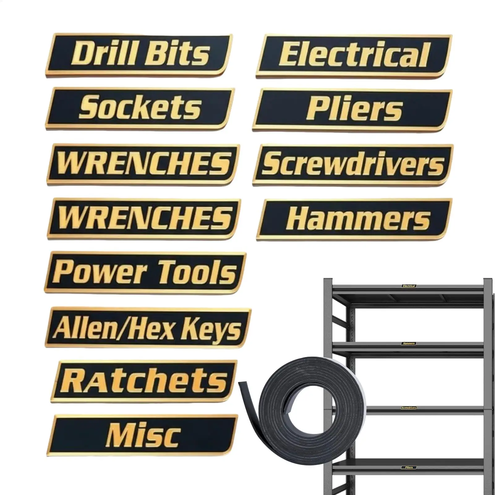 3D Printed Toolbox Drawer Labels Reusable Tags 12pcs Magnetic Toolbox Labels Quick Tool Identification Multipurpose