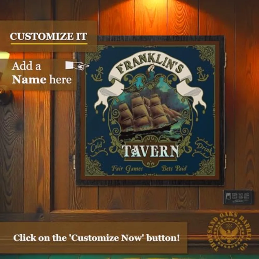 مجموعة لوح رمي السهام وخزانة مخصصة مع 6 سهام ذات أطراف فولاذية للترفيه المنزلي، تصميم قابل للتخصيص، حل تخزين مدمج