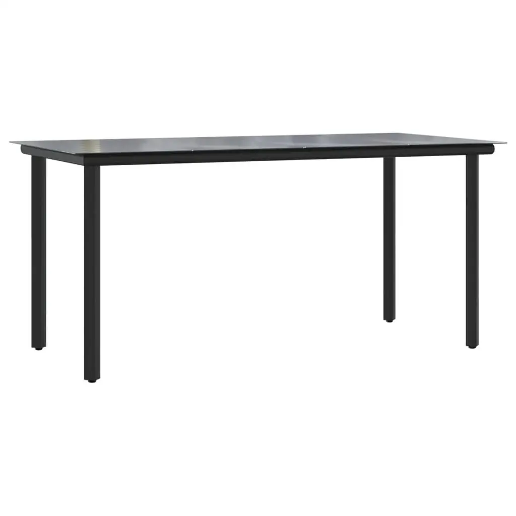 Table à manger moderne noire 63x31.5x29.1 Cadre en acier et plateau en verre du Guatemala pour une utilisation en extérieur