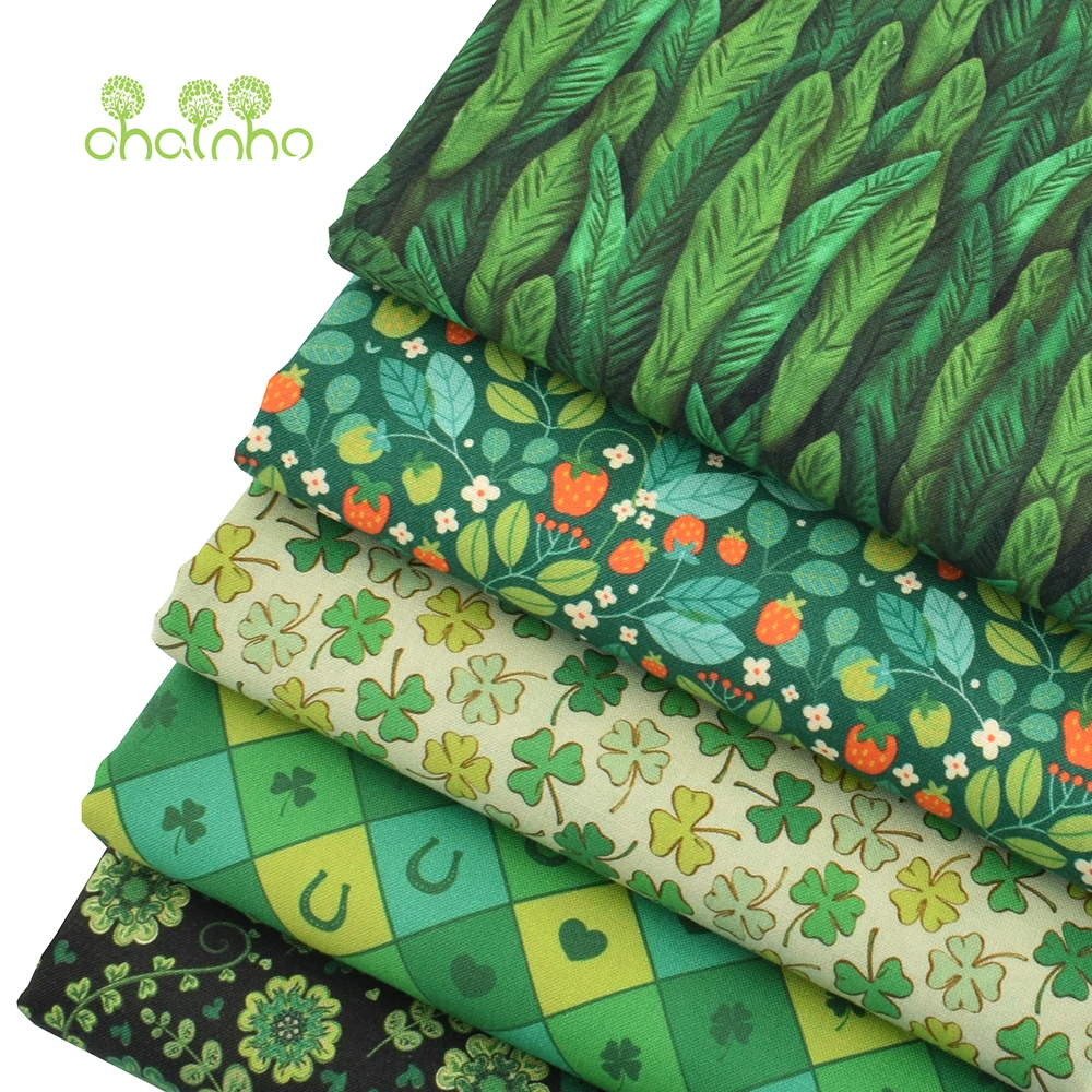 Chainho,Green Series,Digital Printed Plain-Weave Cotton Fabric,Patchwork Cloth Of Handmade DIY Quilting Sewing Bag,Toys Material