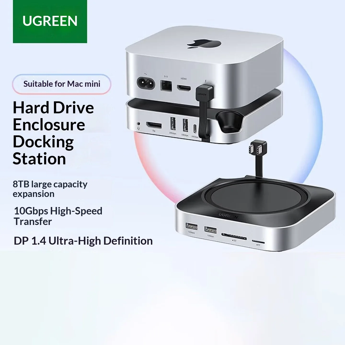 UGREEN 65488 Mac mini M4 Docking Station M.2 NVMe SSD Enclosure 10Gbps 8TB Expansion DisplayPort 1.4 Hub