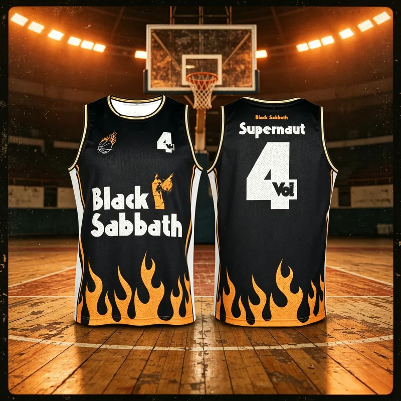 2026 Neues Black Sabbath Band Flammen-Motiv Basketball-Trikot Schnelltrocknendes Sport-Freizeit-Herren-T-Shirt Atmungsaktiv Familienoutfit – Detail 4