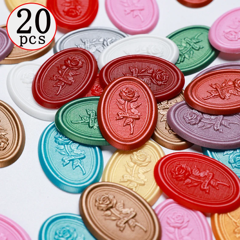 20pcs Wax Seal Stickers, Oval Floral Wax Seals, Fabric Roses Wedding Wax Seals, Self-Adhesive Wax Seals for Wedding Invitations