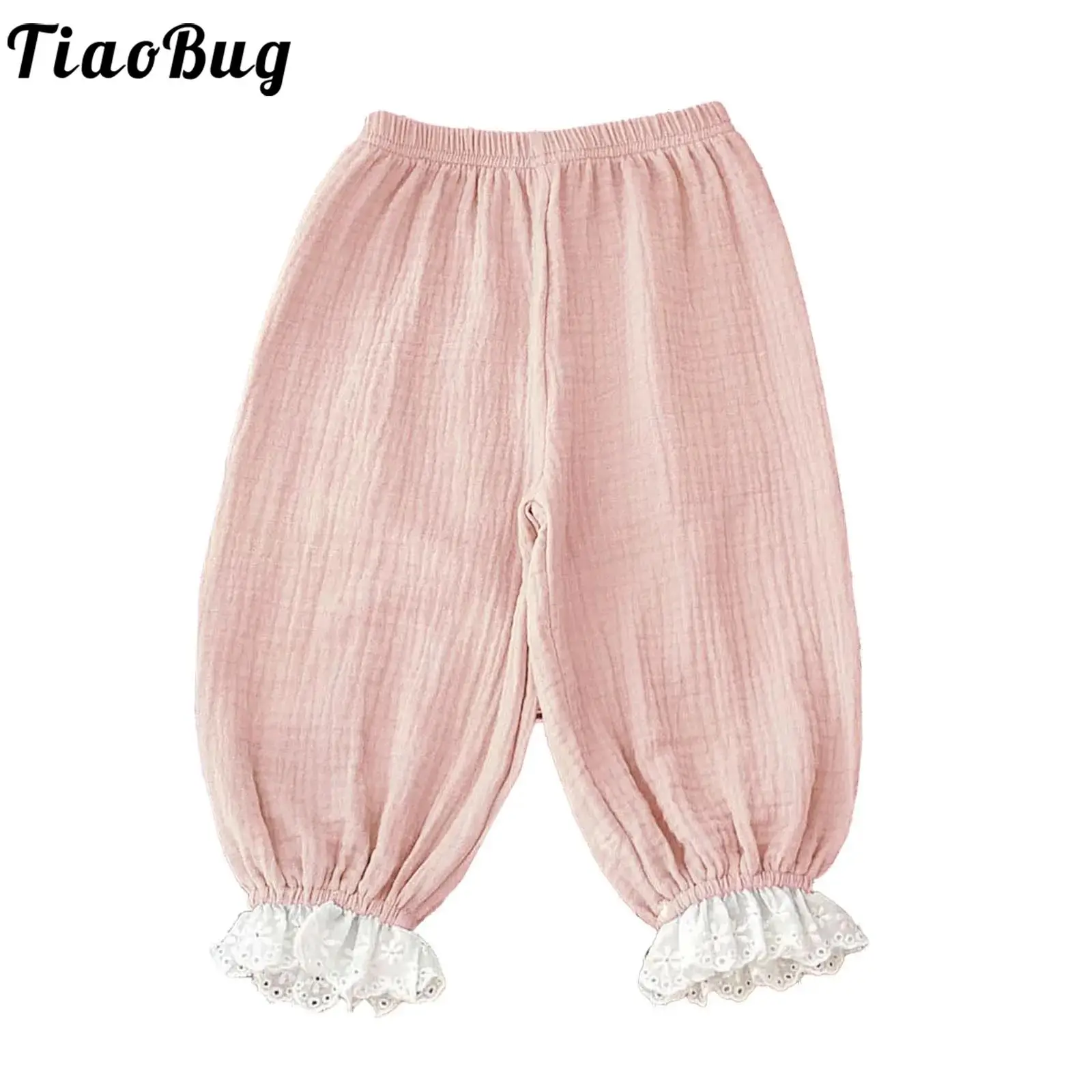 

Toddler Baby Girls Summer Harem Trousers Breathable Cotton Pants Elastic Waist Lace Trim Loose Long Baggy Pants Casual Wear