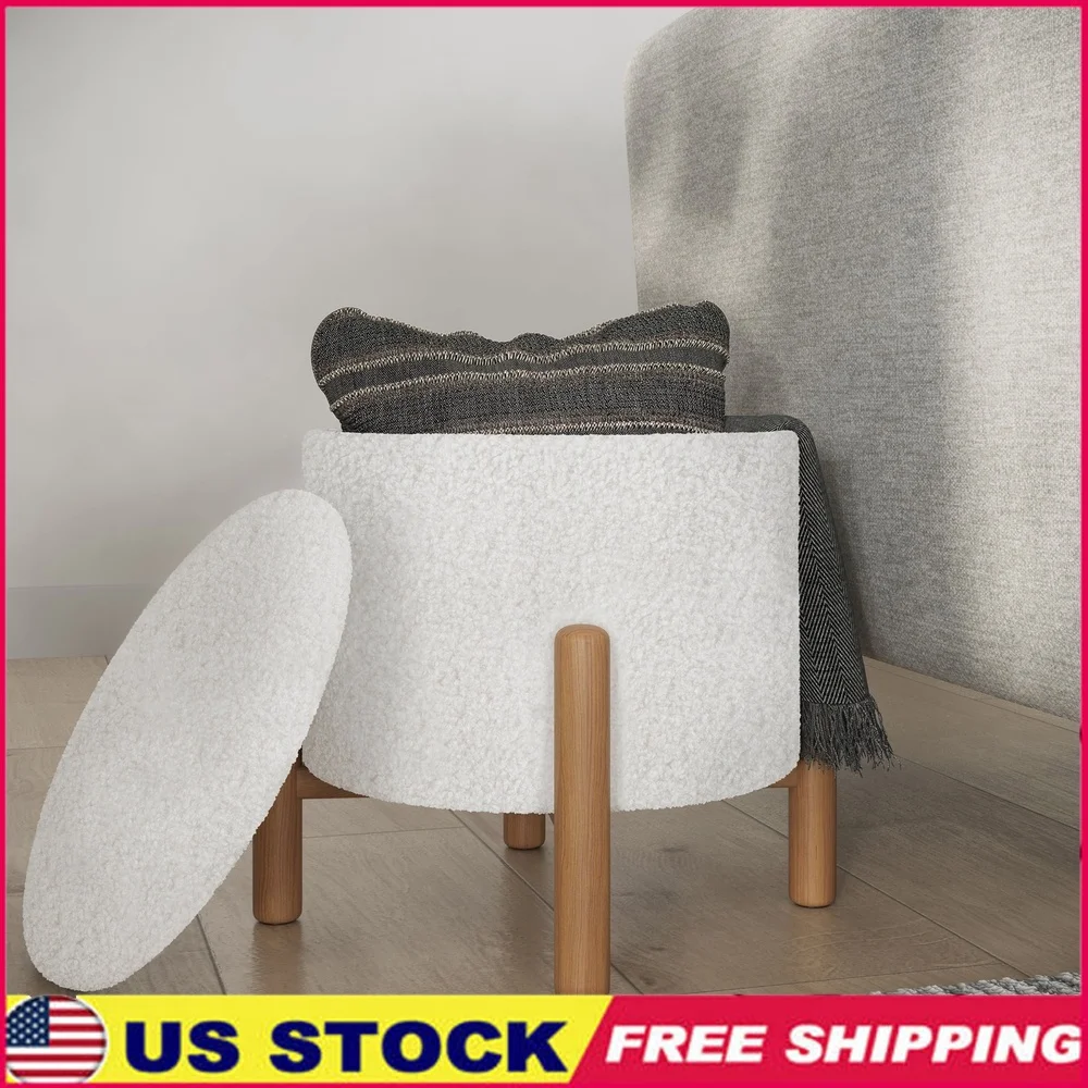 

Round Storage Ottoman with Removable Lid Plush Comfort Footrest Organizer Stool Living Room Bedroom Dorm Indoor Use