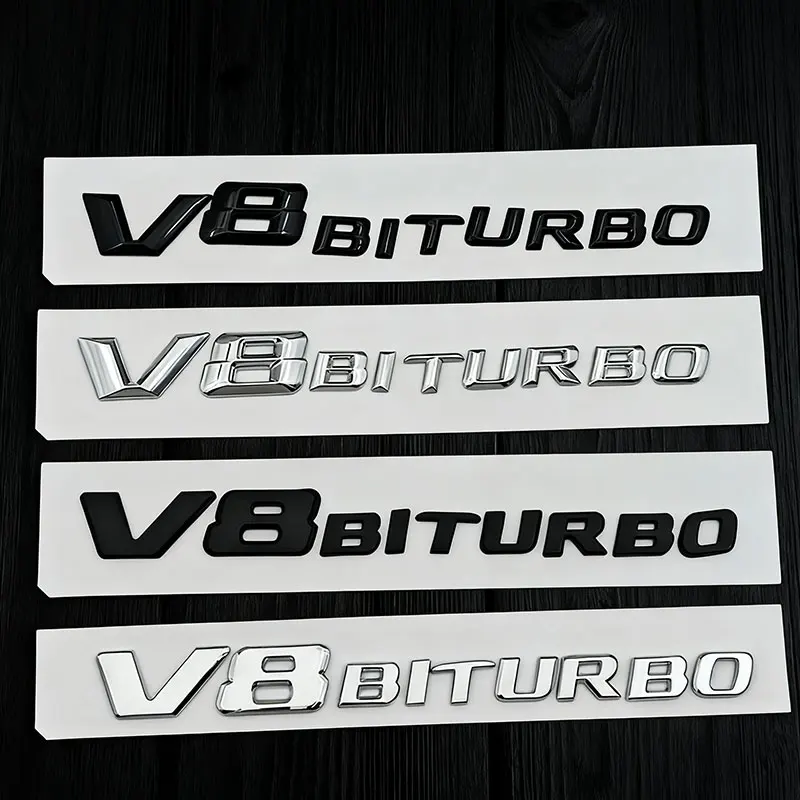 3d abs cromo letras pretas v8 biturbo logotipo emblema carro fender lado adesivos emblema para c63 e63 s63 glc63 gle63 g63 acessórios