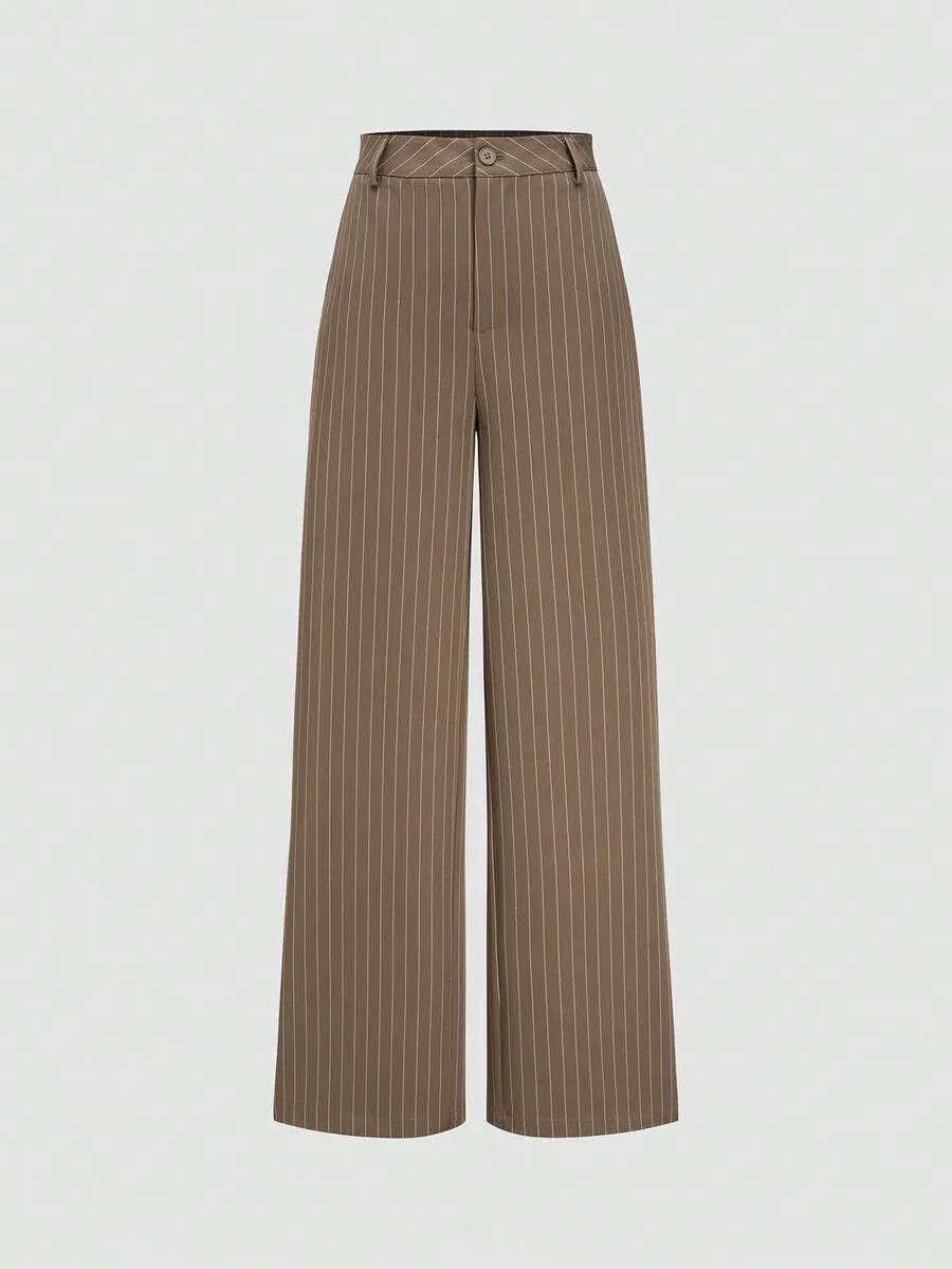 

High-Waisted Wide-Leg Striped Casual Trousers for Women