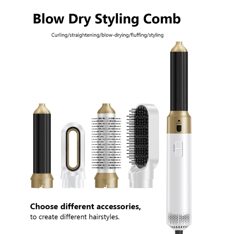 

5 in 1 Hair Dryer Brush Interchangeable Electric Hot Air Brush For Curling And Straightening Hair Curly Iron