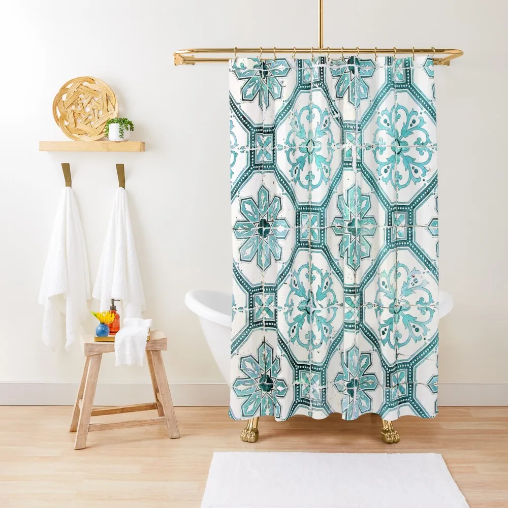 

Moroccan Tiles Turqouise and White Shower Curtain Funny Shower Shower Waterproof Luxury Bathroom Curtain