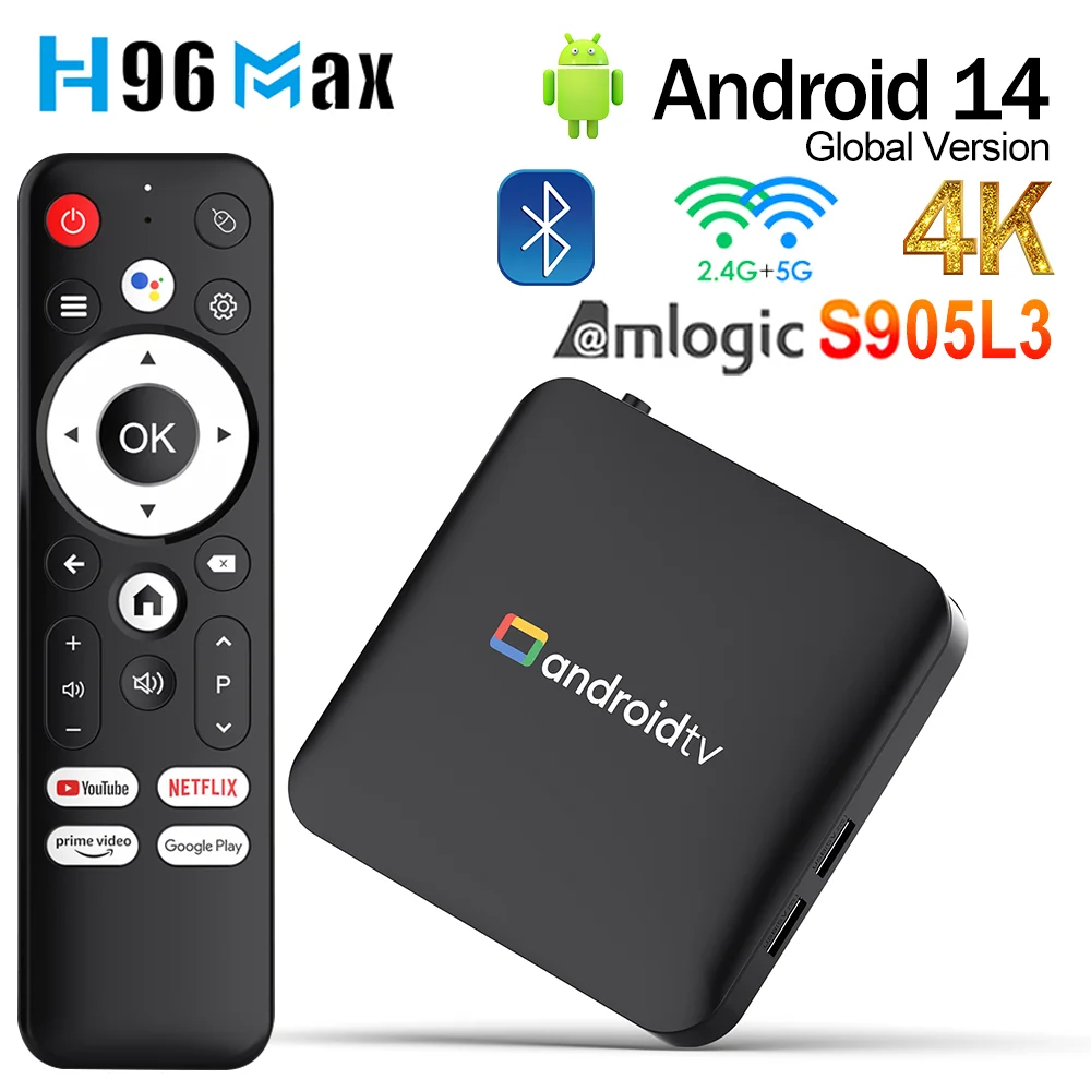 H96Max S905L3 4K HD Android 14 Smart TV Box USB 2,0 2,4G y 5G WiFi Dual compatible con asistente de voz de Google TVBox decodificador