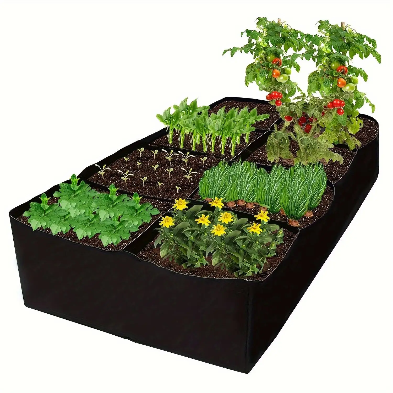 128 Gallon 8-section Horticultural Bed Breathable Height Increasing Planting Container, Seedbed Bag