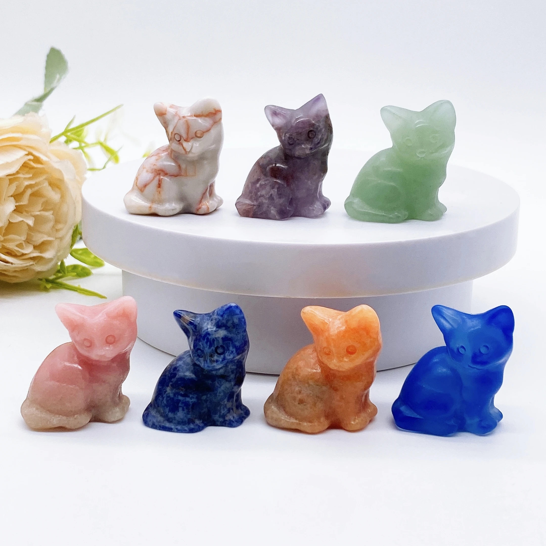 

1.5'' Natural Crystal Stone Cat Statue carved Animal Figurine Crafts Reiki Healing Gem Quartz Home Decoration Gift souvenir