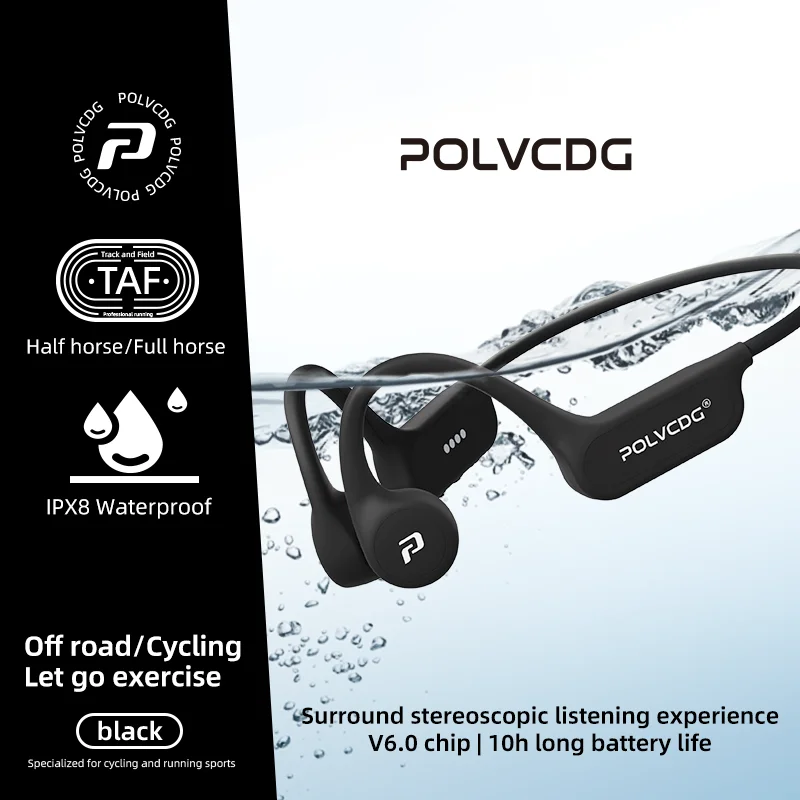 POLVCDG X8 oordopjes met beengeleiding, 8G, IPX8 waterdicht, open ontwerp, ideaal voor zwemmen, hardlopen en fietsen, hangende oordopjes.