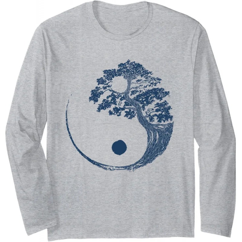 

Yin Yang blue bonsai tree Japanese Zen feng shui long sleeve T-shirt