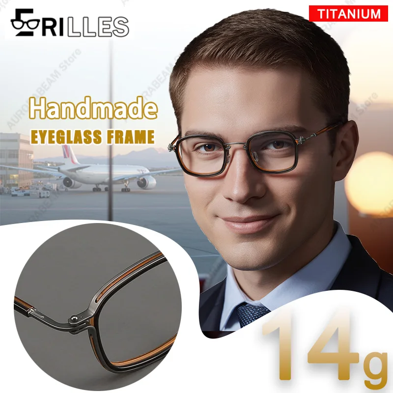 

[Exquisite handmade] Trendy Men's Vintage Eyewear 5861, Titanium Ultra-Light Frame,Double Circle Prescription Design,Comfort Fit