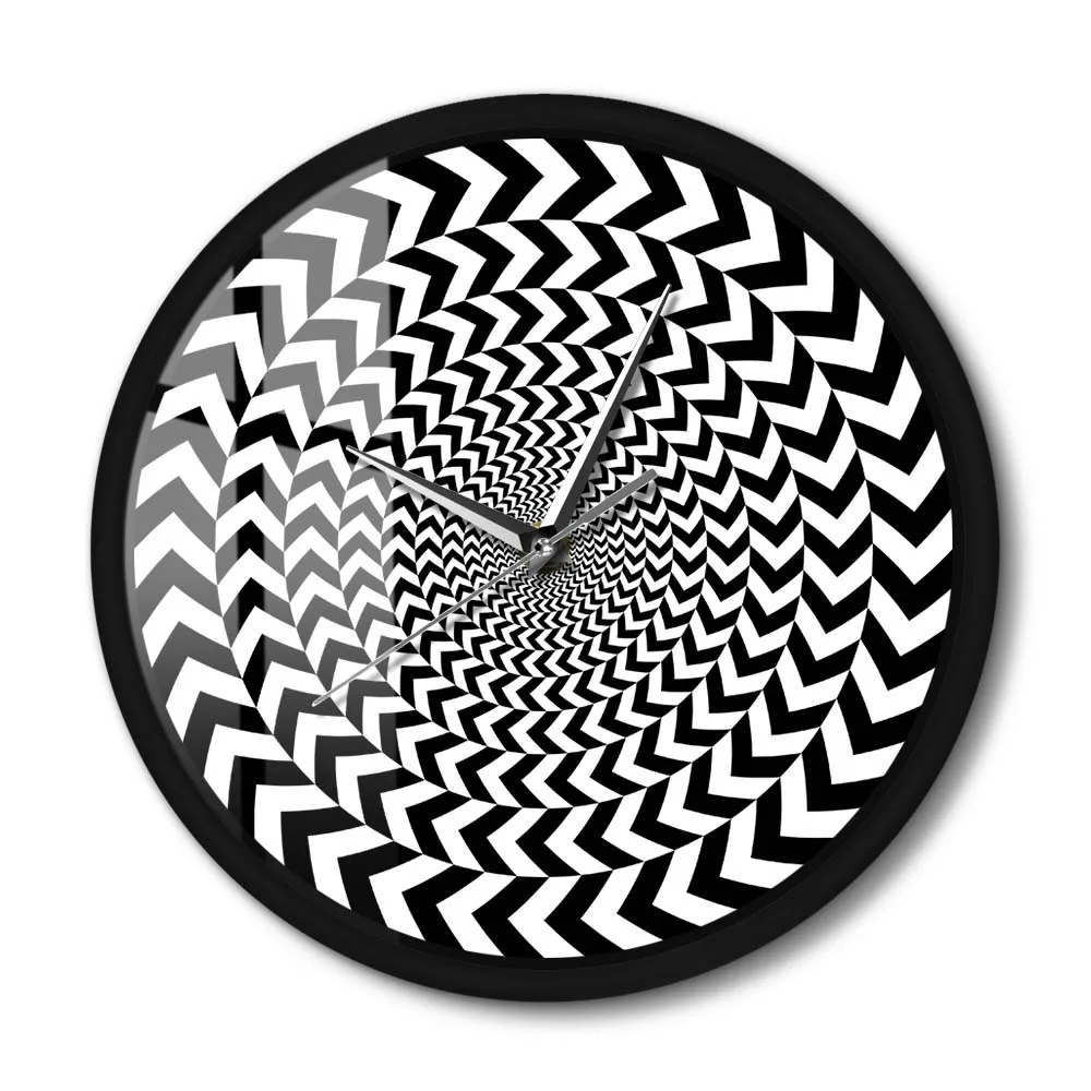 Spiral Geometric Optical Illusion Metal Frame Wall Clock Hypnotic Black And White 3D Vision Silent Wall Watch For Living Room