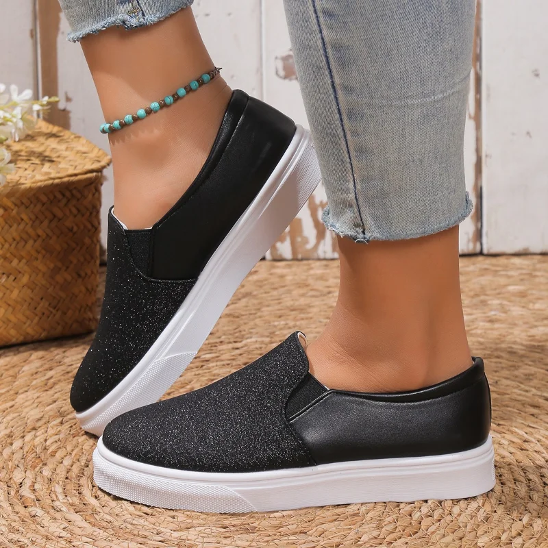 

Women Sneakers Leather Shoes Spring Trend Casual Flats Sneakers Female New Fashion Comfort Slip-on Platform Vulcanized Shoes 43