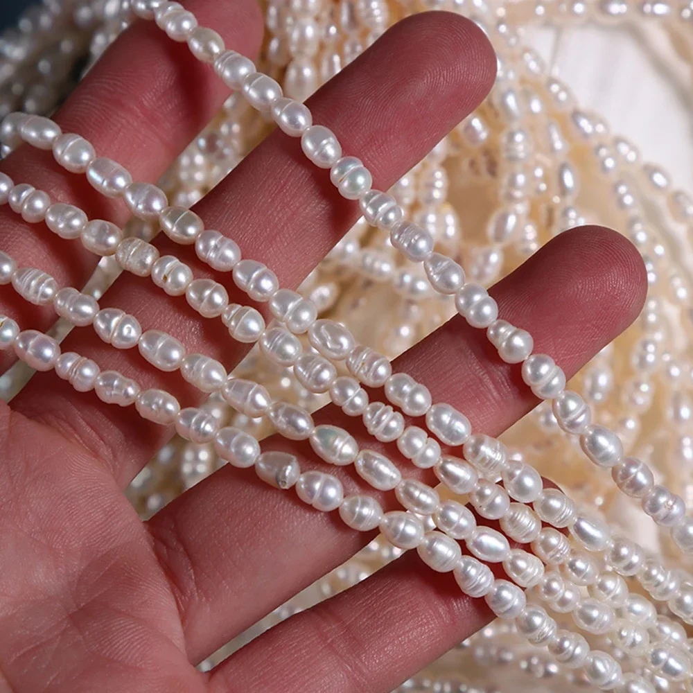 4 مللي متر 3A المياه العذبة الطبيعية الأرز الأبيض اللؤلؤ معزولة فضفاض غرامة حبة النساء هدية مجوهرات جعل عقد دي اي واي سوار إكسسوارات #2