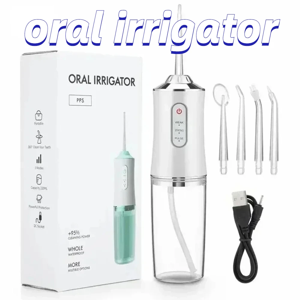 Oral Irrigator Portable Dental Water Flosser USB Rechargeable Water Jet Floss Tooth Pick Tip 220ml 3 Modes Teeth Cleaner