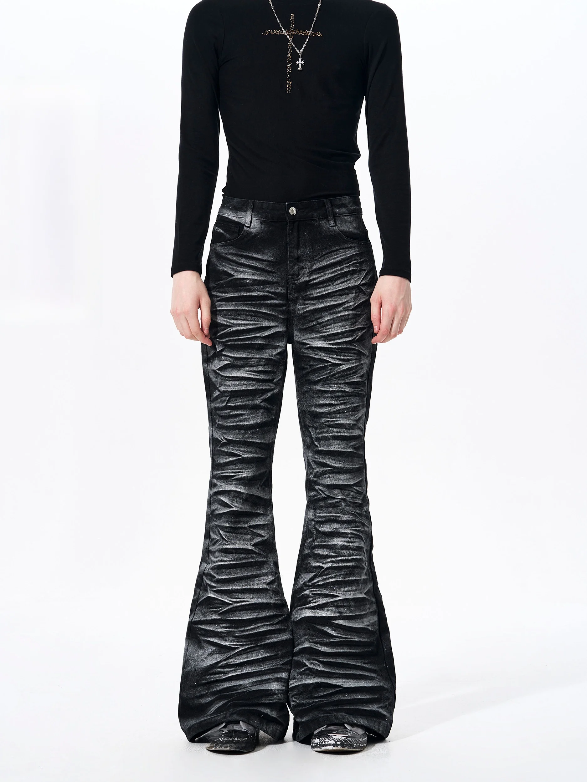 

Start Exceed End Gold Stamp Wave Pattern Relaxed Fit Men's Jeans mid Waist Cotton Youth Faion Loose Leggings Casual Wear