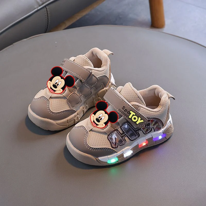 

Aged 1-6 Boy Breathable Casual Shoes Disney Non-slip Soft Sole Baby girl cute Toddler Shoes Mickey Mouse Lighted kids Sneakers
