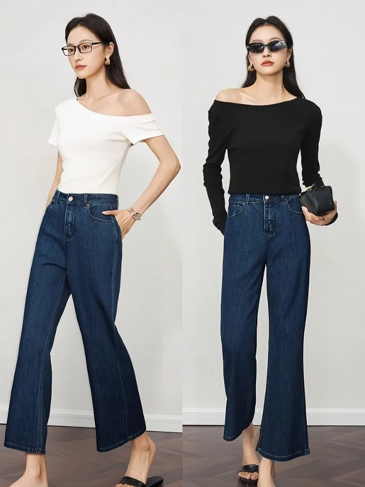 

OLrain Blue Flared Jeans Woman 2025 Autumn High Waist Bootcut Cusual Slim-Fit Jeans Fashion Pants Ladies Trousers O57QA000585