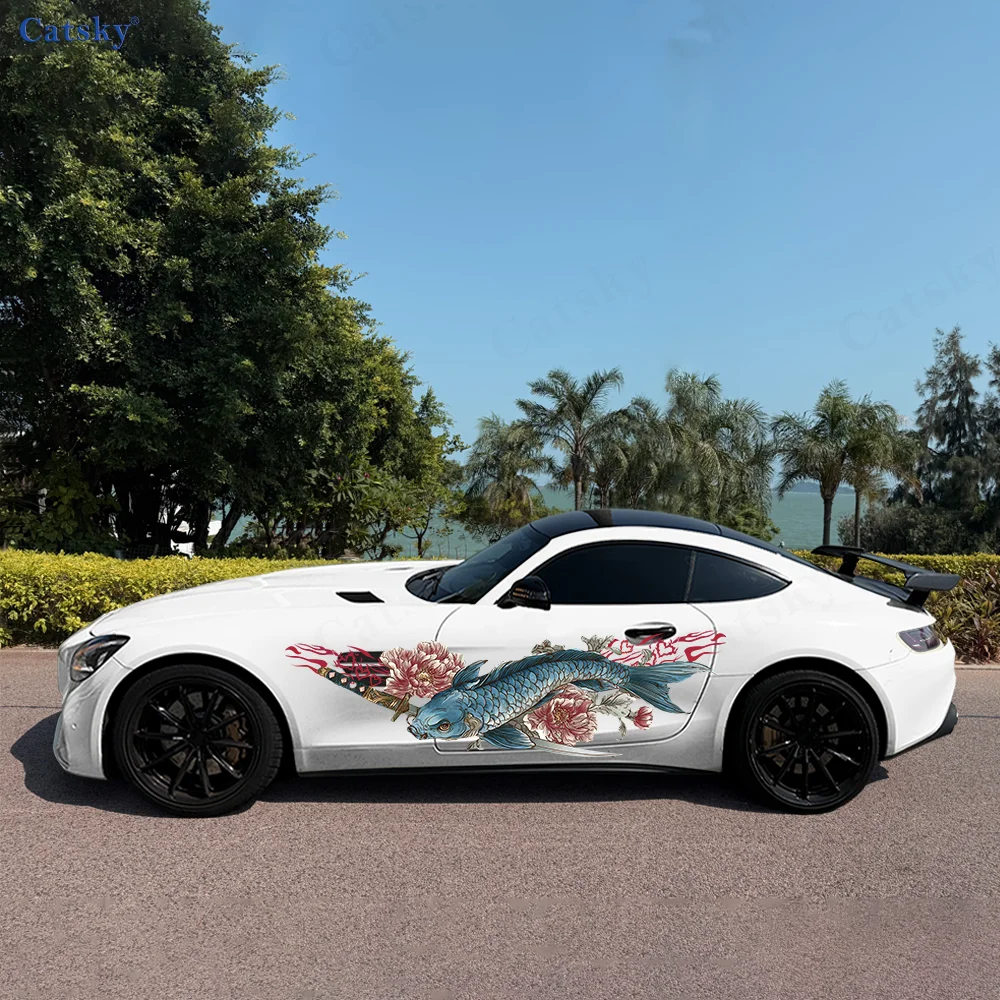 

Koi Peony Waves, красочные автомобильные виниловые наклейки, самоклеящаяся наклейка из ПВХ, подходит для грузовиков, внедорожников, декор, автоаксессуары, подарок