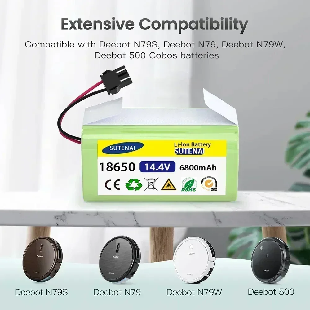 14,4 V 6,8 Ah Li-Ionen-Akku für Cecotec Conga Excellence 950 990 1090 Ecovacs Deebot DN621 601/605 Eufy RoboVac 35C Panda i7 V710