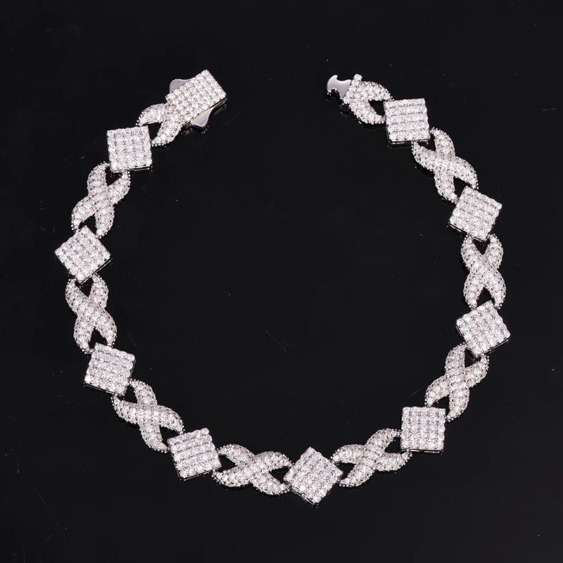 S925 Sterling Silver Moissanite luxurious Infinity Rhombus Link Chain Bracelets for Men Hip Hop Bling Ice Out Rapper Jewelry