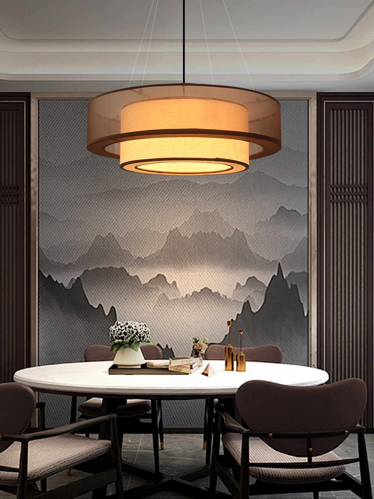 New Chinese Zen Style Restaurant Chandelier Wabi Sabi Style Retro Tea Room Bedroom Hotel Private Room Restaurant Decoration Fabr