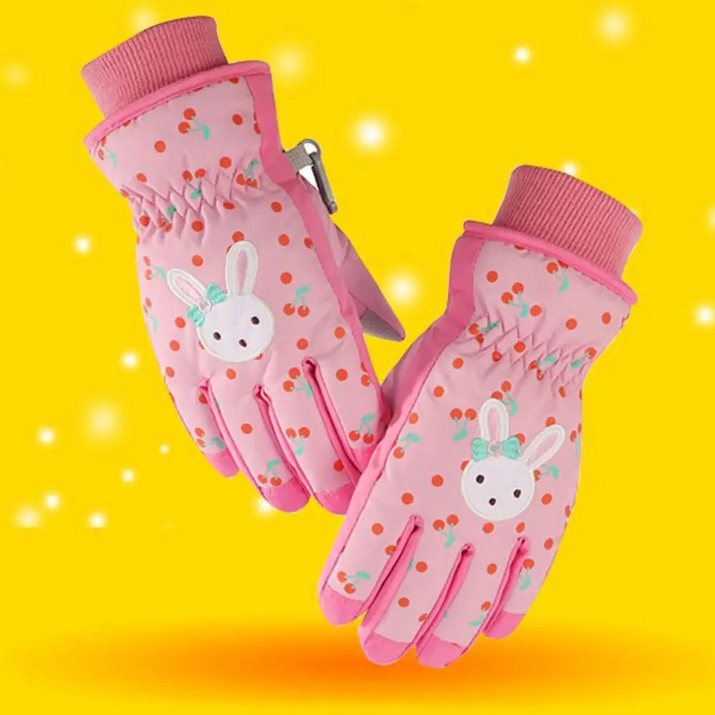 

1 Pair Children Gloves Full Fingers Gloves Waterproof Gloves Kids Keep Warm Winter Gloves Cherry Pattern Skiing Gloves