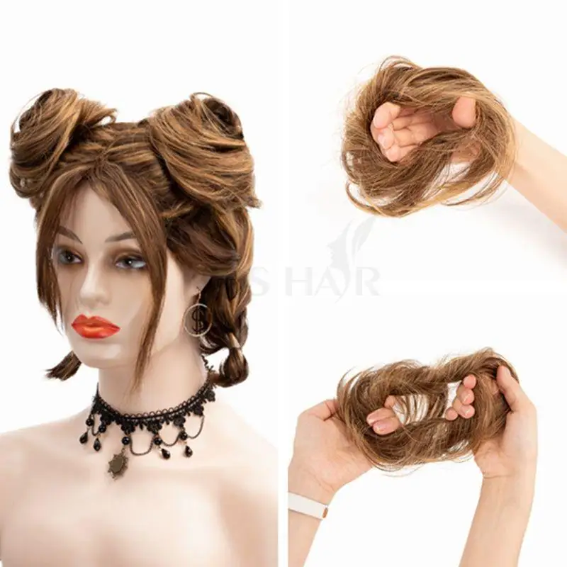 Boymia Sanggul Rambut Manusia Asli Rambut Alami Brasil Lurus Berantakan Sanggul Donat Potongan Rambut Ekor Kuda Rambut Humain Non-remy