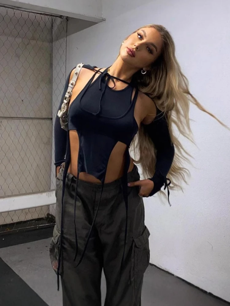 

Spring and Autumn European and American Fashion Women Clothing Long Sleeve Trendy Hoodie Original Stay Style Strap Slimming Top