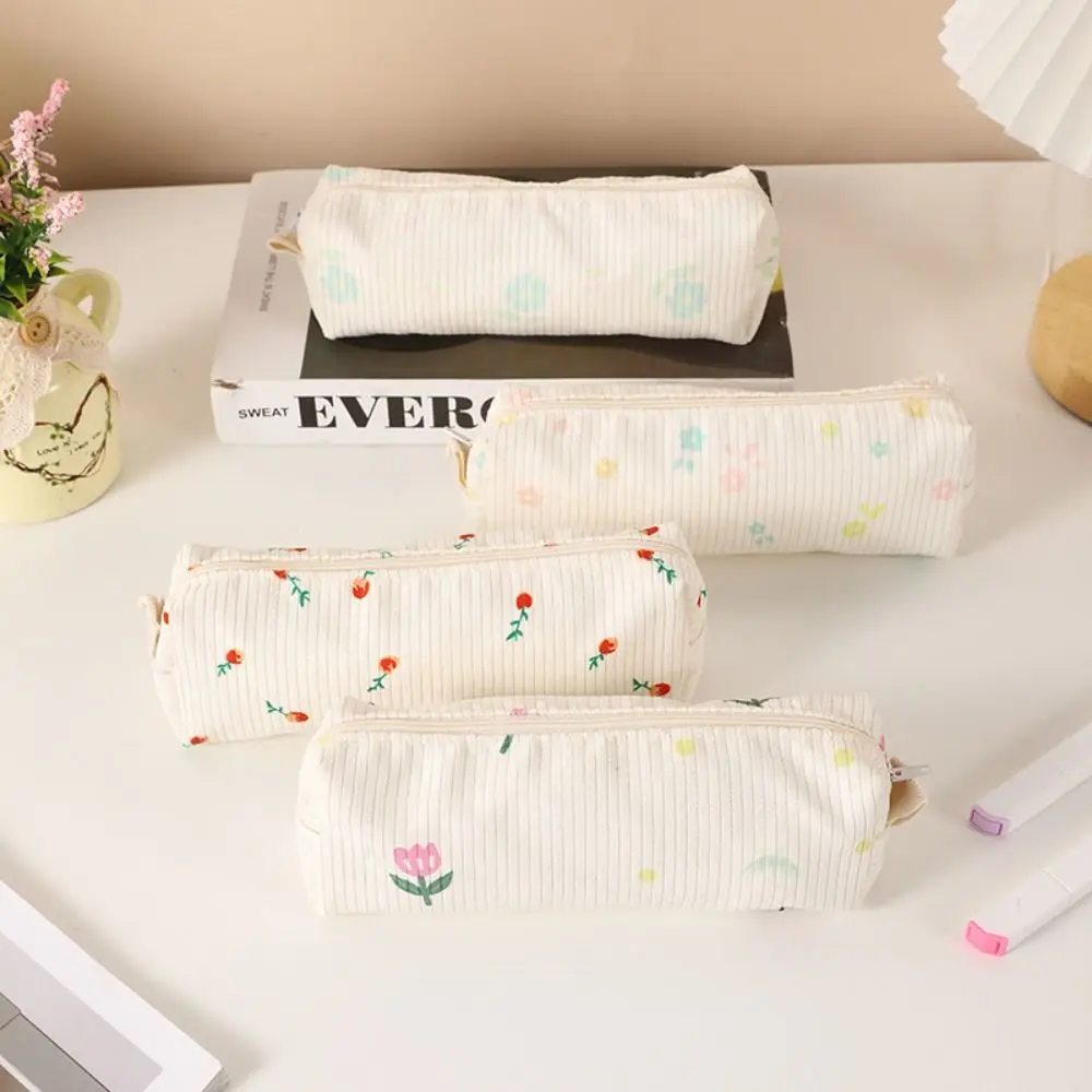 Portable Japanese And Korean Style Pen Storage Bag Pencil Bag Large Capacity Pen Pouch Simple Floral Pen Contaioner Stationery