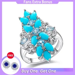 GZ ZONGFA 925 Sterling Silver Gemstone Ring for Women 2 Carats Natural Pear Turquoise Engagement Ring Fine Jewelry