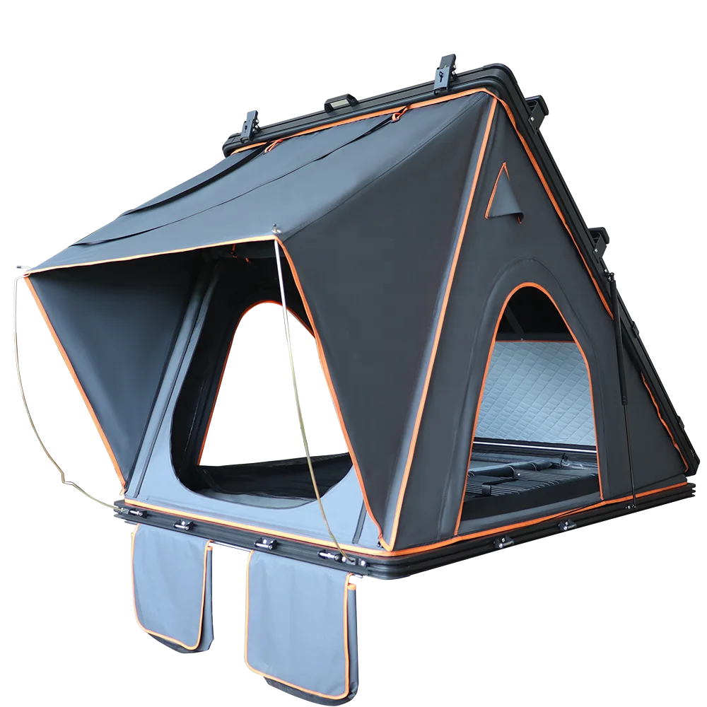 3-4 Person Triangle Aluminum Top Roof Tent Solar Powered Clamshell Hard Shell Car Rooftop Tent