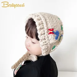 Bonnet de crochê artesanal do bebê, chapéu de malha, boné floral, menina infantil, acessórios infantis, coreano, outono, inverno, 5-20m