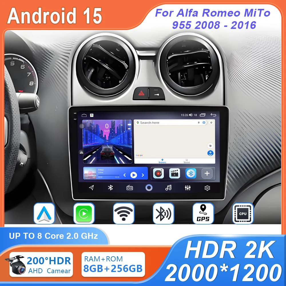 5G WIFI Android 15 10-дюймовый Bluetooth для Alfa Romeo MiTo 955 2008-2016 Автомобильный радиоприемник Мультимедийный плеер Видео Carplay BT NO DVD OBD