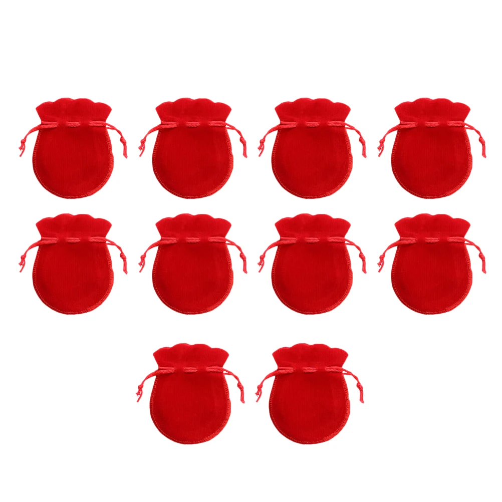 

20 Pcs Jewelry Bags Red Flannel Small Gift Storage Drawstring Pouches for Wedding Christmas Party Favor
