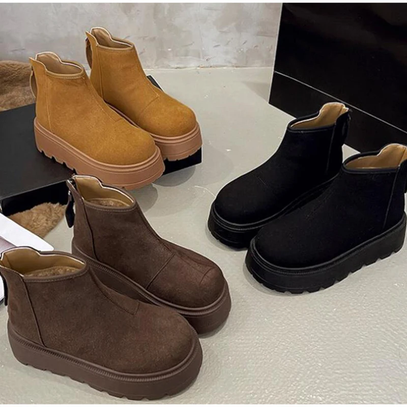 

Зимние теплые хлопковые женские ботильоны в стиле ретро, стильные плюшевые полусапожки на толстой подошве, утепленные удобные зимние ботинки, женская обувь